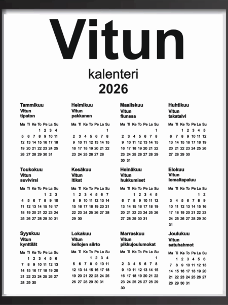 Vitun kalenteri 2026, taulu