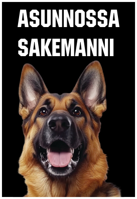 Saksanpaimenkoira asunnossa, tarra